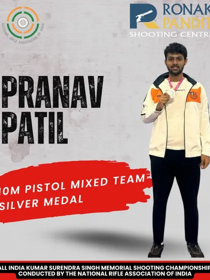 Another silver for the shelf. We congratulate Pranav Patil on winning the Silver Medal in the 10m Air Pistol Mixed Team event at the All India Kumar Surendra Singh Memorial Shooting Championship.