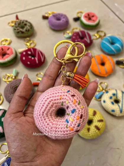 This strawberry-sprinkle donut keychain is one of our most popular designs. It's a perfect small gift, party favor, or a little something to treat yourself.