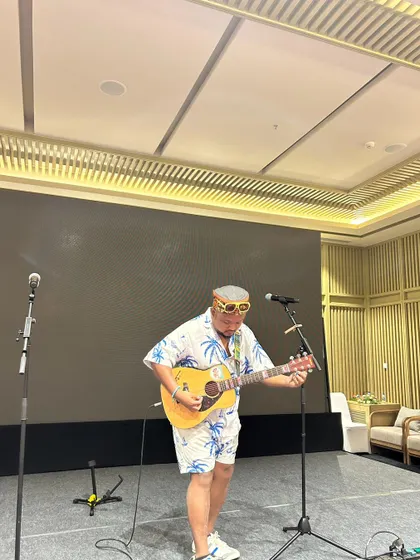 Soundchecking for a corporate event. I make sure everything is perfectly tuned to provide a professional and high-quality musical experience for your guests.