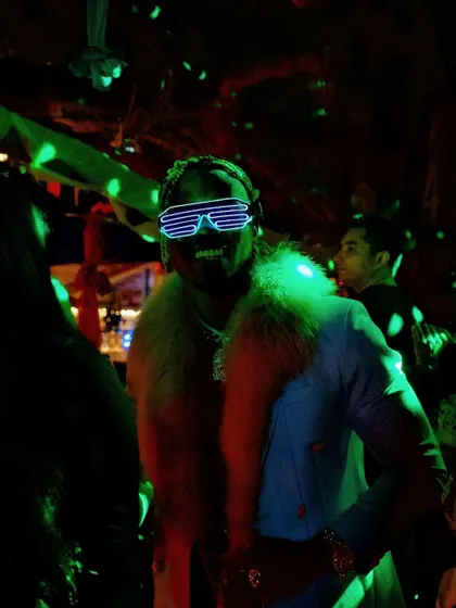 Themed nights bring out the best characters. A guest rocking some futuristic LED glasses, adding to the fun at Pebble.