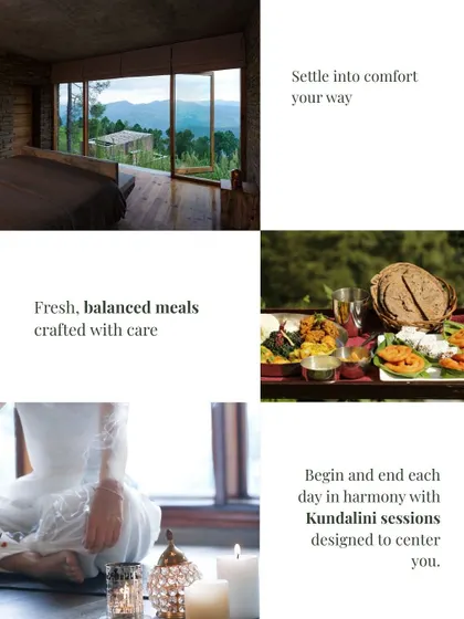A retreat is more than a vacation; it's a journey inward. We find harmony through daily Kundalini sessions, nourish our bodies with fresh, balanced meals, and settle into comfort in serene, beautiful locations.