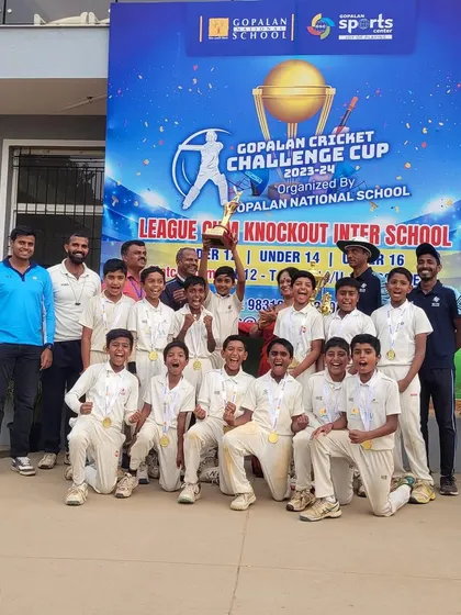 The PVV U12 team celebrating their championship win in the prestigious Gopalan Challenge Cup inter-school tournament.