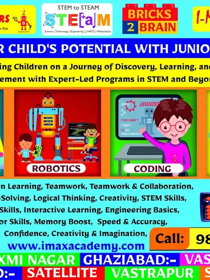 A promotional flyer for our centers, highlighting the key skills students gain, such as problem-solving, logical thinking, and creativity through our Abacus, Robotics, Coding, and LEGO programs.