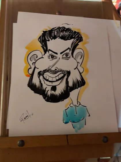 A close-up of a male caricature, highlighting the bold ink work and expressive features that define my style.