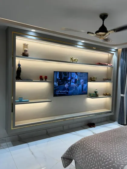 The finished media unit, providing both entertainment and a beautiful display area.