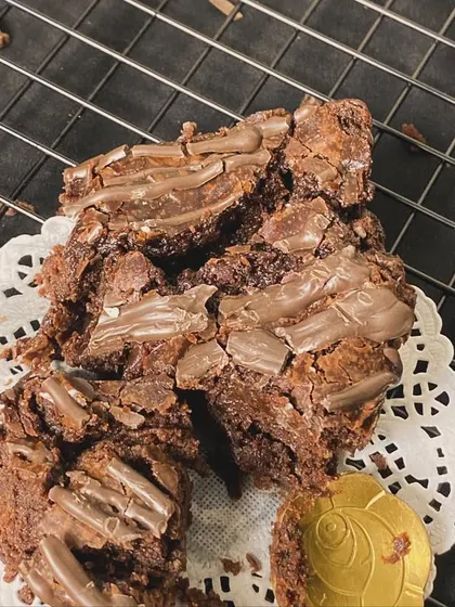 A close-up of the rich, fudgy texture of our brownies.