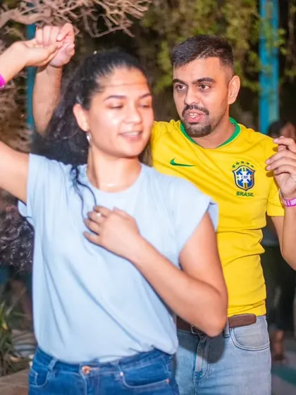 A stylish turn. The Brazil soccer jersey adds a fun, international touch.