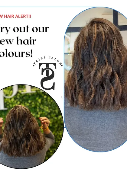 This image shows a before and after of a no-bleach color service. The result is a beautiful, natural-looking color with subtle highlights that looks sophisticated and was achieved without any harsh chemicals.