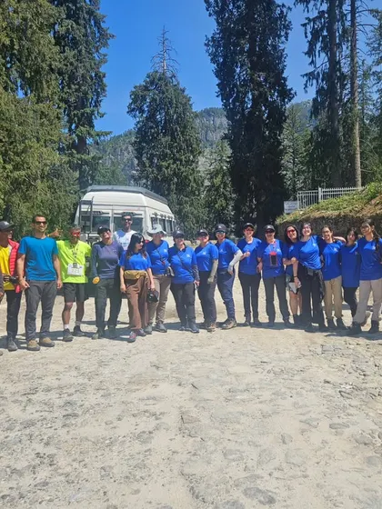 Our Hampta Pass trekking team meets our trail runners at Sethan. It's a beautiful moment where two different sports and two different groups share the same trail and love for the outdoors.