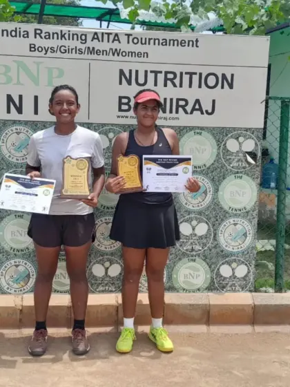 A collection celebrating Paavani Bisht's major victories, including her first All India CS U18 title and her success at the Tennis Premier League Delhi Masters.