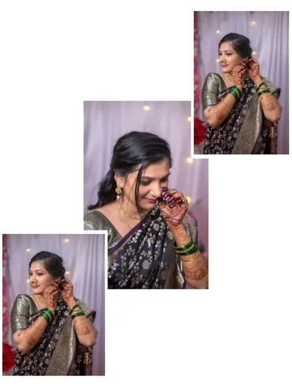 A collage focusing on the bride-to-be as she gets ready for her engagement ceremony, capturing her anticipation and beauty.