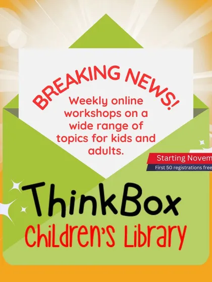 Our announcement for weekly online workshops, designed to distribute knowledge and spark curiosity for kids and adults globally.
