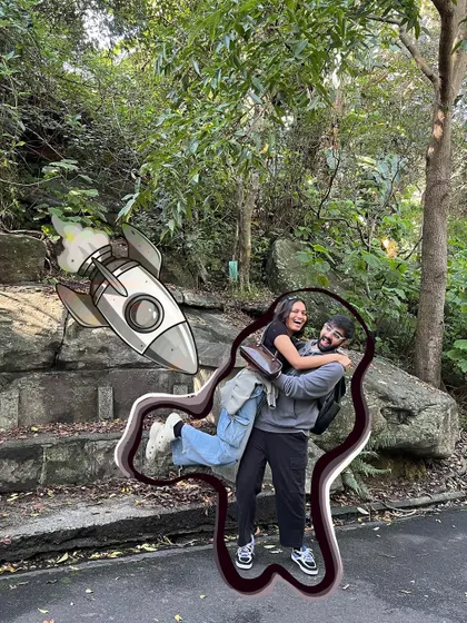To the moon! A fun photo with my boyfriend gets a rocket ship doodle and a cool outline effect.