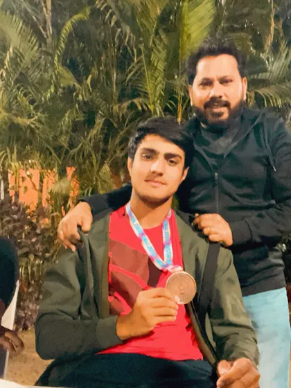 Posing with our U-19 SGFI Bronze Medalist, Govind Singh Khokar. We focus on developing the mental toughness required to compete and win at the national level.