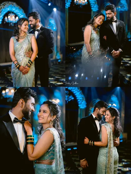 A collection of romantic couple portraits of Sanket and Ruchi from their Sangeet.