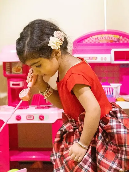 Ring ring! A very important call is being made from our pretend kitchen. This area sparks so much imaginative play.