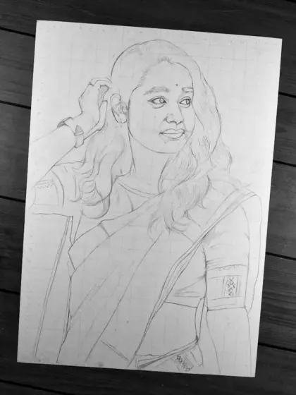 This is the foundational outline sketch. Getting the proportions right at this stage is the most important part of the process.