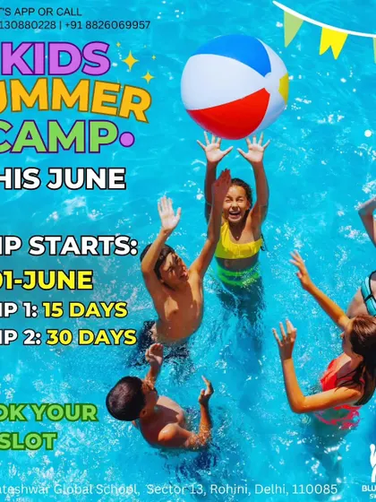 Teamwork makes the dream work. Kids in our summer camp play together with a beach ball, an activity that promotes coordination, social interaction, and fun in the water.
