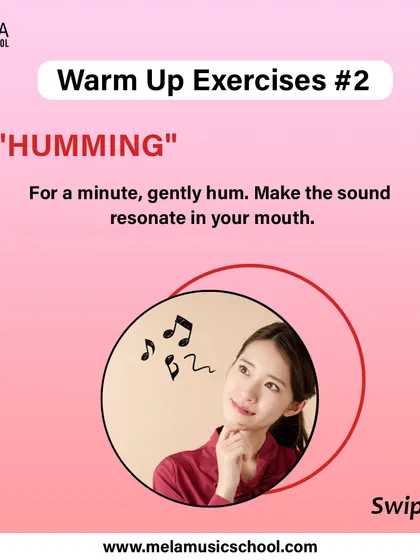 An infographic on the "Humming" exercise. This simple technique is part of my recommended warm up routine to elevate your singing abilities.