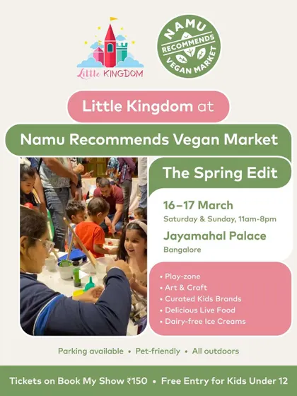 An overview of the Little Kingdom activity zone at the Namu Recommends Vegan Market, listing the fun experiences available.