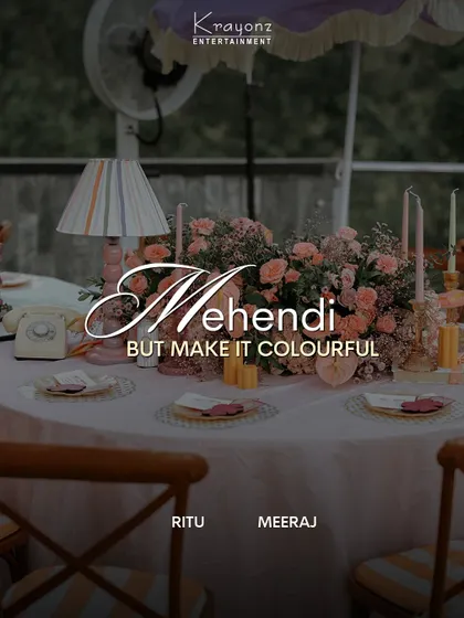 "Mehendi, but make it colourful." This event was designed with a palette of pastels, stripes, and quirky details like vintage phones, creating a chic and playful atmosphere.