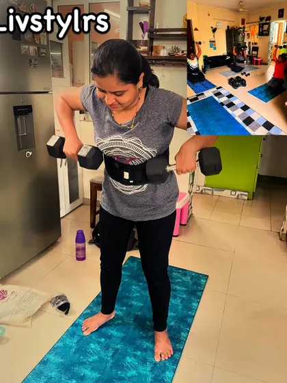 A client performs bent-over rows, with an inset showing a wider view of the class. This demonstrates the focused, community atmosphere of my sessions.