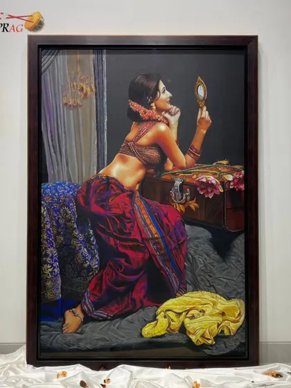 Parshuram Patil's hyper-realistic paintings demand a frame that is both elegant and unobtrusive. We chose a floating frame style to create a subtle separation between the artwork and its border, allowing the incredible detail and emotion of the piece to command the viewer's full attention.