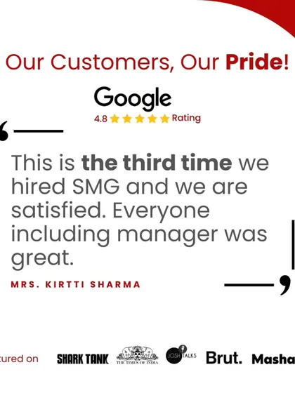 Mrs. Kirtti Sharma has used my services three times and is still a satisfied customer. It's this loyalty that makes me proud and pushes me to keep my service great, from the manager to the packing team.