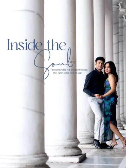 Posed against grand pillars, this shot from a pre-wedding session has a classic, soulful feel. It shows how I can use architectural elements to frame a couple and create an image with depth and elegance.