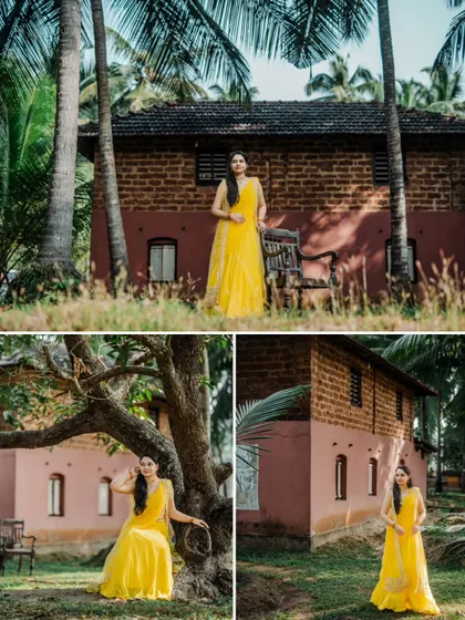 A duplicate of image 333, a collage of a bride's solo portraits in a beautiful outdoor setting.