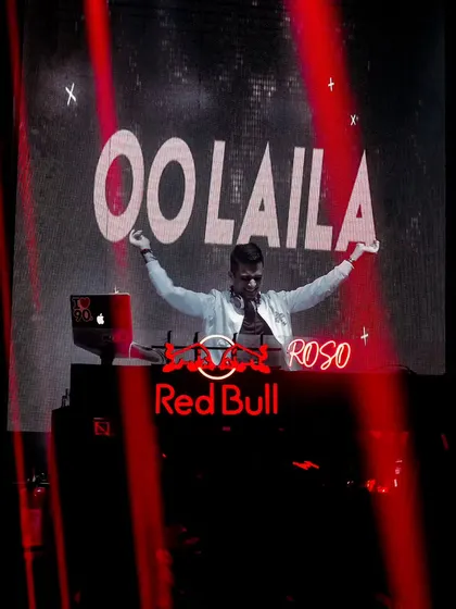 My 'Oo Laila' audio-visual edit on the big screen at Roso Jaipur. I create custom content like this to make my sets unique and memorable.