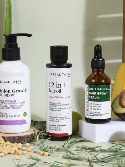 For the Onion Growth shampoo and hair care range, I used a rustic, earthy styling. The wooden elements and natural ingredients create a wholesome and effective visual story.