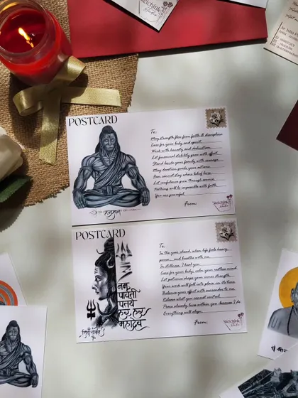 Two of my most popular postcards, featuring Hanuman and Mahadev, with space on the back for a personal, handwritten message.