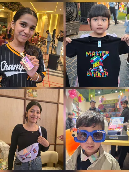 We offer a world of creativity beyond screens. This collage showcases the variety of our DIY stations, from perfume labs and t-shirt printing to accessory design, ensuring every child finds an activity they love.