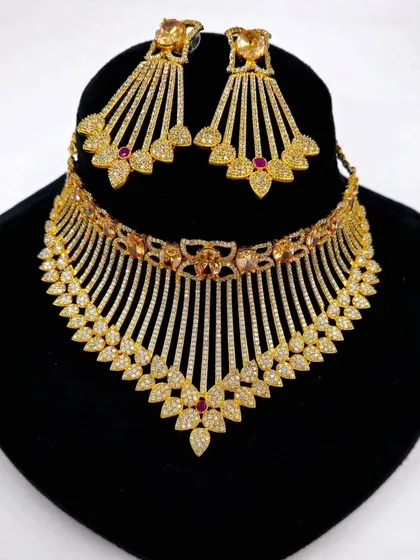 A repeat of the beautiful fanned-out American Diamond choker, highlighting its intricate design and sparkle.