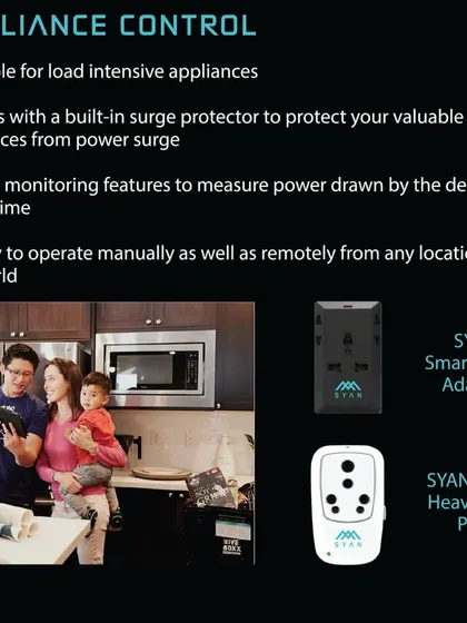 My appliance control solutions, like the Smart Heavy Duty Plug and Smart Travel Adaptor, are built for load-intensive devices. They come with built-in surge protectors and power monitoring features for safety and efficiency.