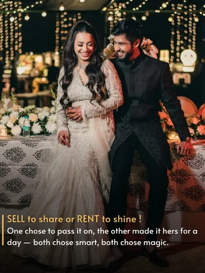 Whether you choose to rent for the day or sell to share the magic, the result is the same: a stunning couple making smart, sustainable fashion choices. This happy couple captures the joy of their special day.