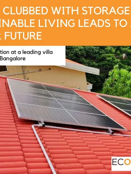 A solar installation on a tiled roof at a villa community in Bangalore. This image shows how we can seamlessly integrate solar panels with different roof types, combining them with battery storage for a reliable power supply.