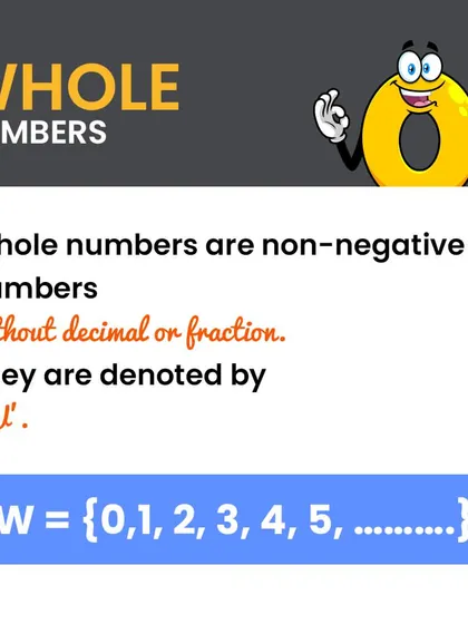 Whole numbers are all the non-negative numbers without any fractions or decimals. They are simply 0, 1, 2, 3, and so on.