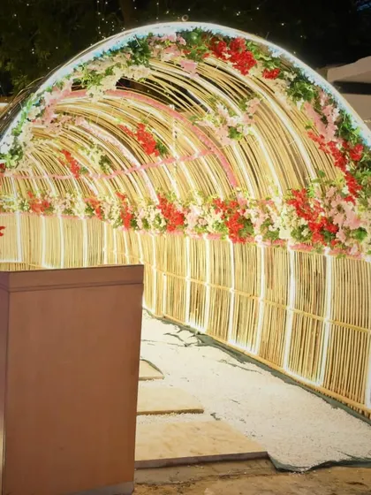 A closer look at the floral and light decorations on our entrance tunnel.
