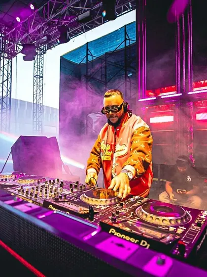 A full view of my setup on the main stage. I use top-tier Pioneer DJ equipment to deliver the best sound and performance.