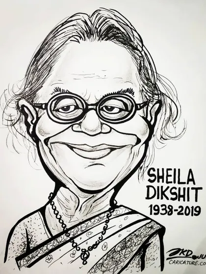 This caricature is a tribute to Sheila Dikshit, who served as the Chief Minister of Delhi three times. It was my way of remembering her long and impactful political career.