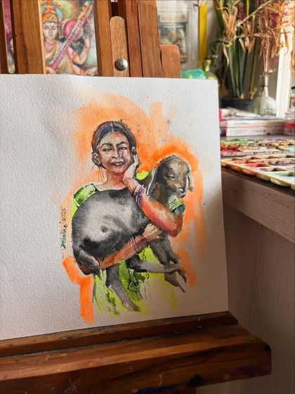A small practice portrait in watercolor of a girl holding a lamb. I did this quick sketch amidst the chaos of life, and it was a much needed moment of artistic relief.