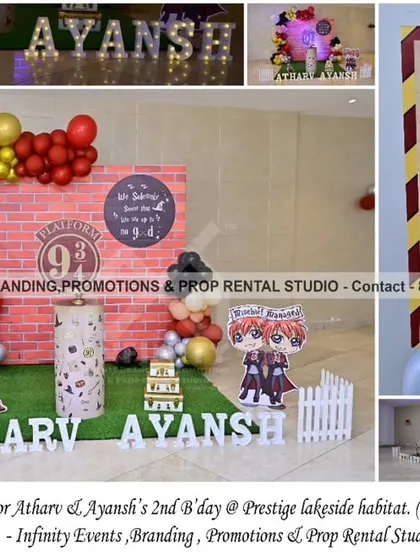 Accio, party! We brought the magic of Hogwarts to life with this Harry Potter theme for a 2nd birthday. The setup includes a Platform 9 3/4 brick backdrop, a balloon garland in house colors, and themed props for a truly enchanting celebration.