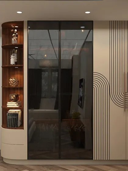 A variation of the wave-patterned wardrobe, shown here in a lighter color, demonstrating our ability to customize finishes.