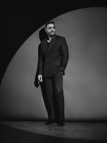 The black and white version of the spotlight shot, creating a timeless and iconic feel.