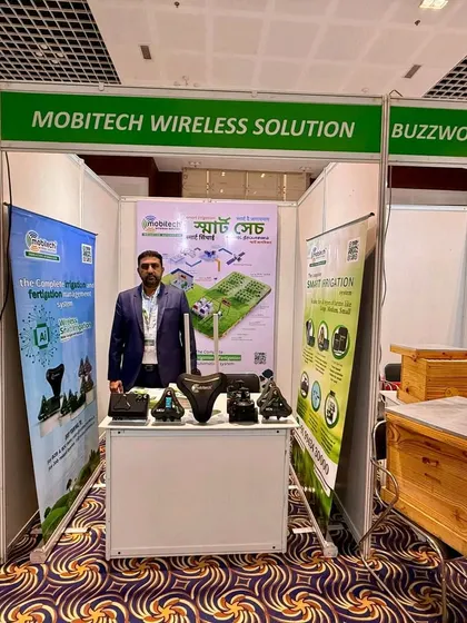 Our stall at the LEATS 2025 summit, ready to showcase our AI-powered irrigation systems.