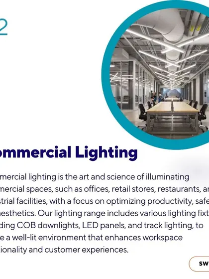 Our commercial lighting solutions are designed to optimize productivity and enhance customer experiences in offices, stores, and restaurants. We utilize fixtures like high-performance COB downlights, LED panels, and track lighting to create well-lit, functional, and inviting environments.