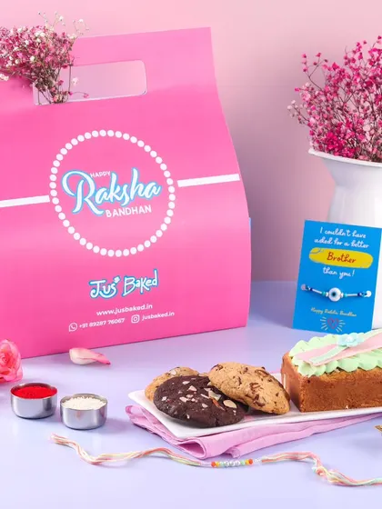 Celebrating the bond of siblings with our special Rakshabandhan hamper. We pack it with a delicious teacake, cookies, and of course, a rakhi, to make the day truly memorable.