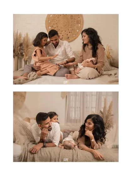 A collage of candid moments from a family session in our boho set, showing the natural interactions and love within the family.